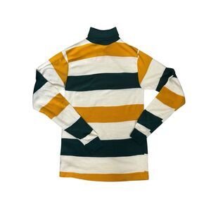 VTG 60’s Donmoor Knit Turtle Neck Green Yellow Rugby Stripe Sweater Top Packers